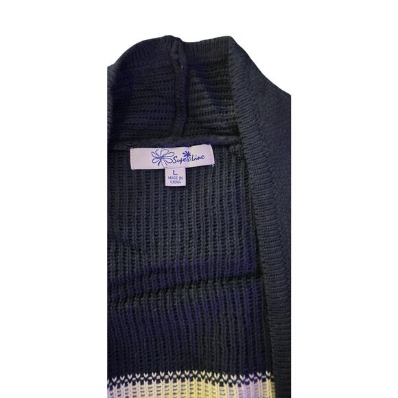 Super Line Southwestern Geometric Cardigan – Navy Blue – Open Front (L) - Picture 5 of 5